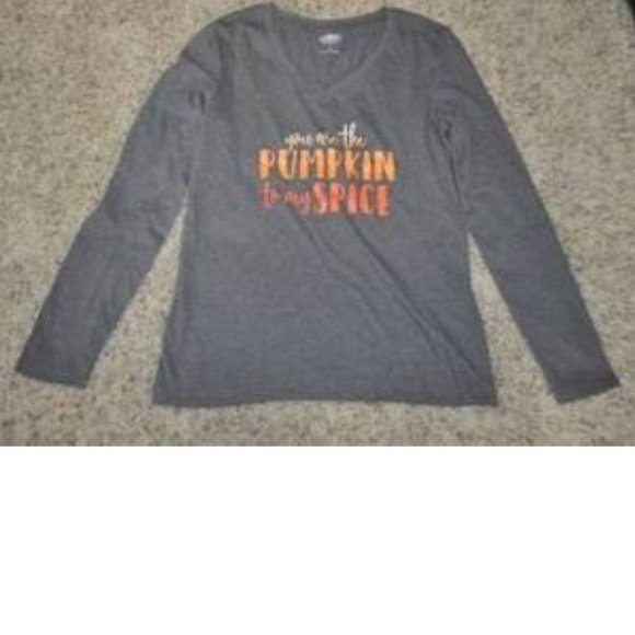 Halloween You Are Pumpkin To My Spice Shirt Large Gray Long Sleeve V-Neck Womens - Picture 1 of 3
